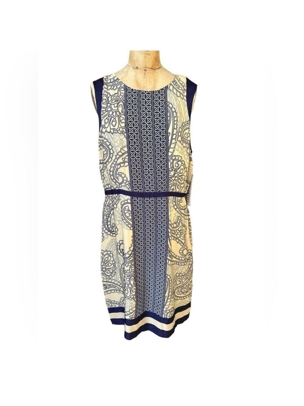 NWT Bethany Shift Dress Size 14 paisley geometric blue and cream